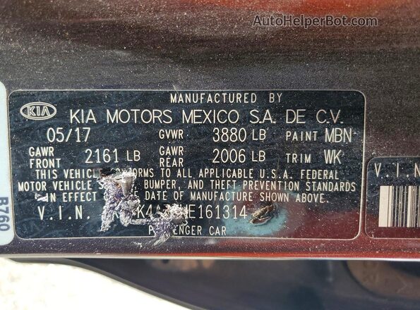 3KPFK4A70HE161314 2017 KIA FORTE Brown Engine compartment view