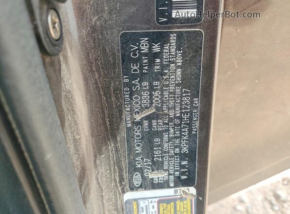 3KPFK4A71HE123817 2017 KIA FORTE Серый Вид подкапотного пространства