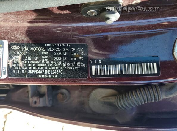3KPFK4A71HE124370 2017 KIA FORTE Burgundy Engine compartment view