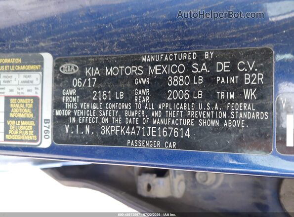 3KPFK4A71JE167614 2018 KIA FORTE Blue Շարժիչի բաժամունքի տեսք