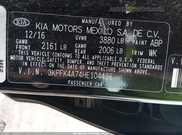 3KPFK4A74HE104436 2017 KIA FORTE Black Engine compartment view