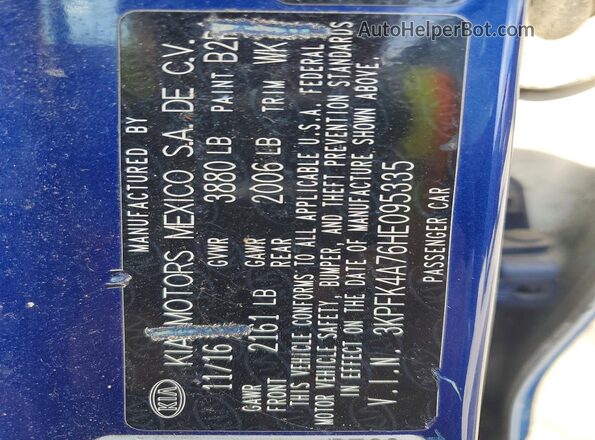 3KPFK4A76HE095335 2017 KIA FORTE Blue VIN կոդի պիտակի տեսք