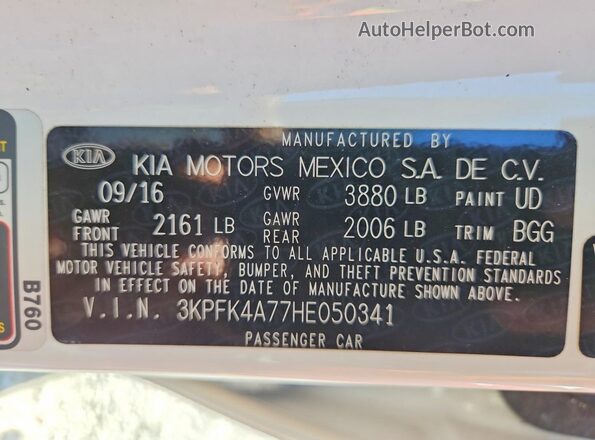 3KPFK4A77HE050341 2017 KIA FORTE White Engine compartment view