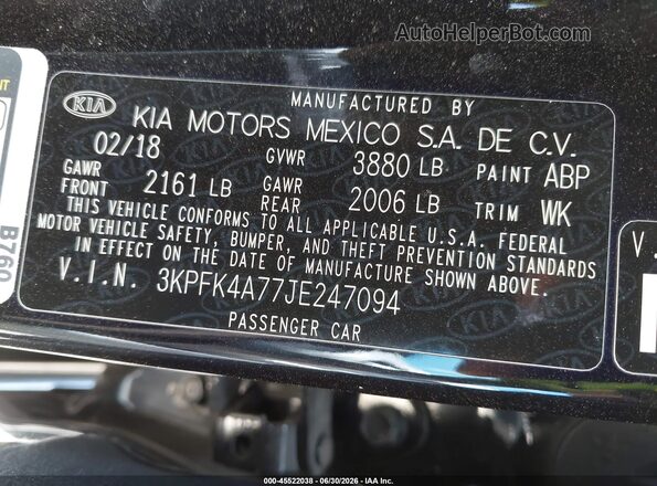 3KPFK4A77JE247094 2018 KIA FORTE Black Widok komory silnika