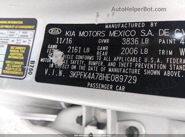 3KPFK4A78HE089729 2017 KIA FORTE Silver Engine compartment view