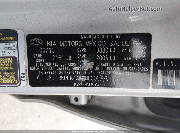 3KPFK4A79HE006776 2017 KIA FORTE Silver Engine compartment view