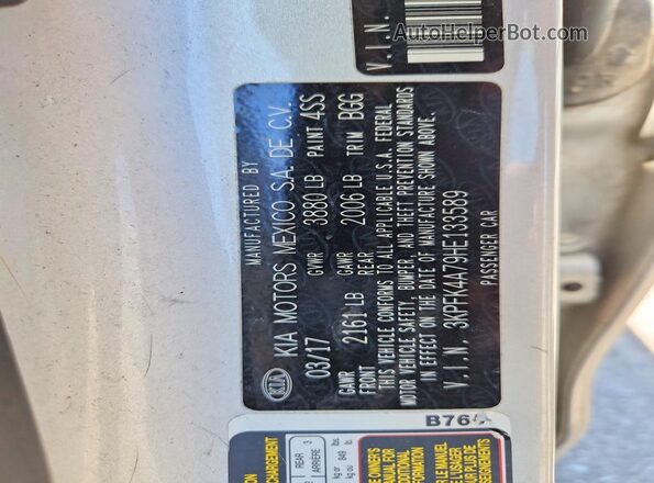 3KPFK4A79HE133589 2017 KIA FORTE Silver Вид наклейки з VIN-кодом