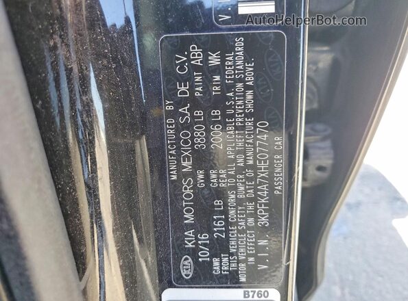3KPFK4A7XHE077470 2017 KIA FORTE Black Շարժիչի բաժամունքի տեսք