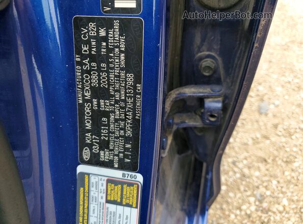 3KPFK4A7XHE137988 2017 KIA FORTE Blue Engine compartment view