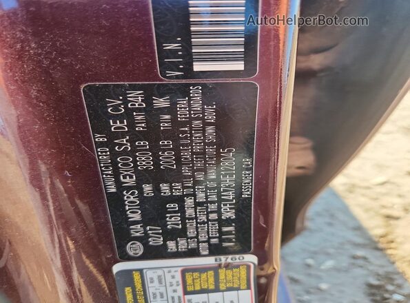 3KPFL4A73HE128045 2017 KIA FORTE Burgundy VIN կոդի պիտակի տեսք