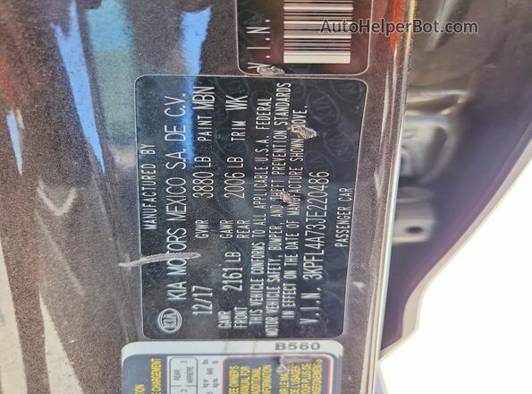3KPFL4A73JE220486 2018 KIA FORTE Gray VIN კოდის სტიკერის ხედი