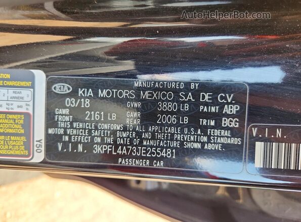 3KPFL4A73JE255481 2018 KIA FORTE Black Widok komory silnika