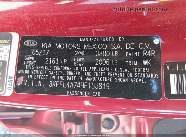 3KPFL4A74HE155819 2017 KIA FORTE Red Engine compartment view