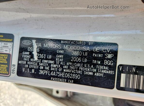 3KPFL4A75HE062890 2017 KIA FORTE White Շարժիչի բաժամունքի տեսք