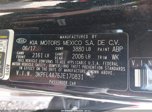 3KPFL4A76JE170831 2018 KIA FORTE Black Engine compartment view