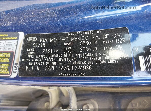 3KPFL4A76JE224936 2018 KIA FORTE Blue ძრავის განყოფილების ხედი