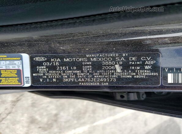 3KPFL4A76JE249173 2018 KIA FORTE Черный Вид подкапотного пространства