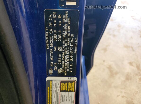 3KPFL4A77HE036730 2017 KIA FORTE Blue Vista de la etiqueta del VIN