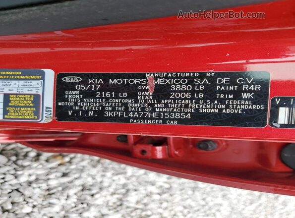 3KPFL4A77HE153854 2017 KIA FORTE Red Вид підкапотного простору