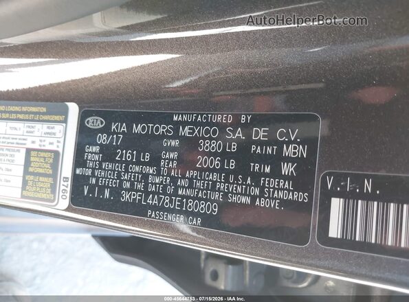 3KPFL4A78JE180809 2018 KIA FORTE Gray Vista del compartimento del motor