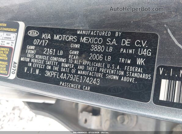 3KPFL4A79JE174243 2018 KIA FORTE Gray Widok komory silnika