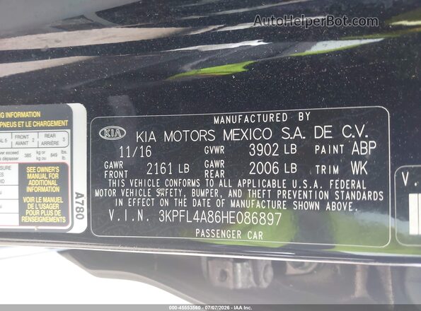 3KPFL4A86HE086897 2017 KIA FORTE Black Շարժիչի բաժամունքի տեսք