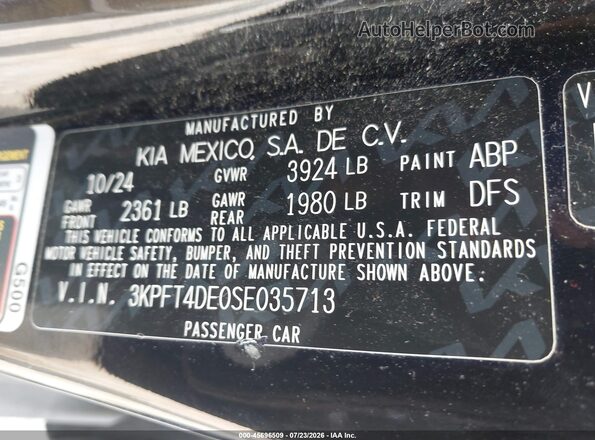 3KPFT4DE0SE035713 2025 KIA K4 Black Engine compartment view