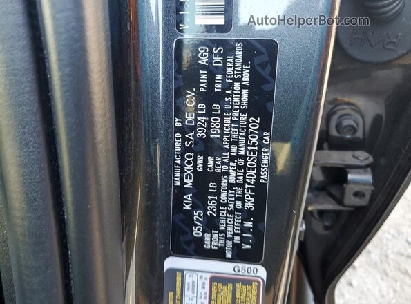 3KPFT4DE0SE150702 2025 KIA K4 Charcoal Вид підкапотного простору