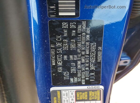 3KPFT4DE0SE249925 2025 KIA K4 Синий Вид наклейки с VIN-кодом
