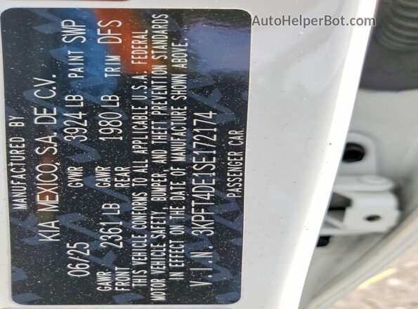 3KPFT4DE1SE172174 2025 KIA K4 White Вид підкапотного простору