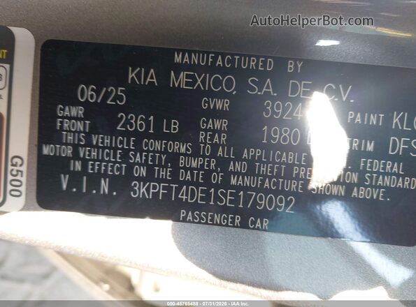 3KPFT4DE1SE179092 2025 KIA K4 Gray Widok komory silnika