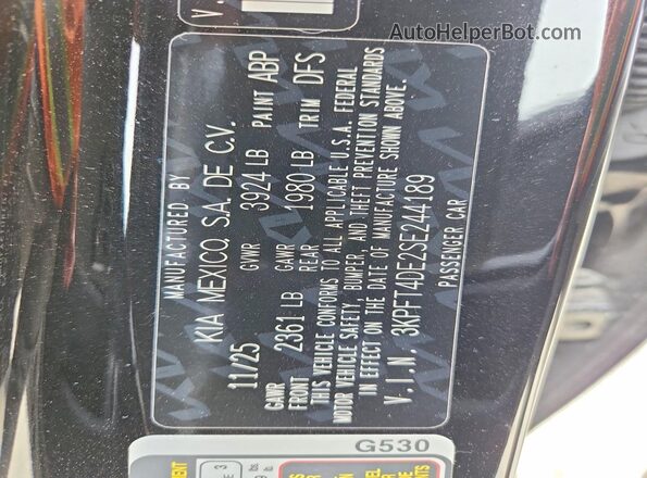 3KPFT4DE2SE244189 2025 KIA K4 Black Շարժիչի բաժամունքի տեսք