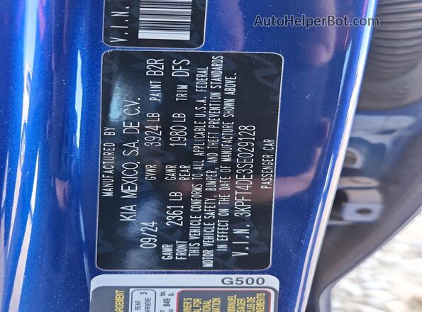 3KPFT4DE3SE029128 2025 KIA K4 Blue ძრავის განყოფილების ხედი
