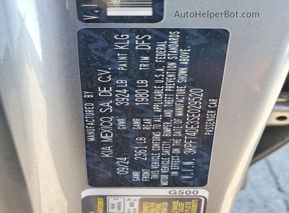 3KPFT4DE3SE029520 2025 KIA K4 Gray VIN sticker view