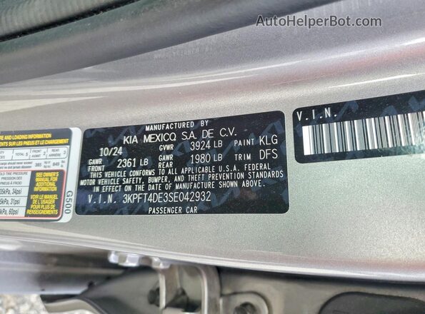 3KPFT4DE3SE042932 2025 KIA K4 Серый Вид подкапотного пространства