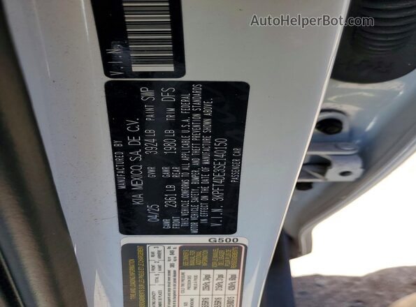 3KPFT4DE3SE140150 2025 KIA K4 White Շարժիչի բաժամունքի տեսք