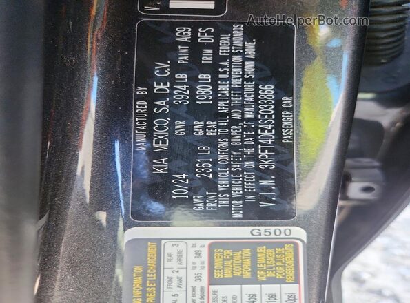 3KPFT4DE4SE033866 2025 KIA K4 Gray Vista de la etiqueta del VIN