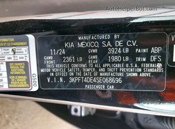 3KPFT4DE4SE068696 2025 KIA K4 Black VIN sticker view