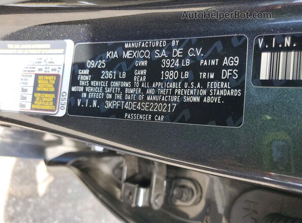 3KPFT4DE4SE220217 2025 KIA K4 Gray Вид наклейки з VIN-кодом