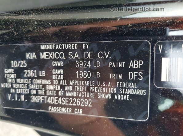 3KPFT4DE4SE226292 2025 KIA K4 Black Շարժիչի բաժամունքի տեսք