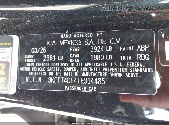 3KPFT4DE4TE314485 2026 KIA K4 Black Engine compartment view