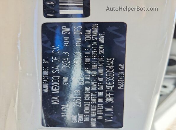 3KPFT4DE5SE054449 2025 KIA K4 White ძრავის განყოფილების ხედი