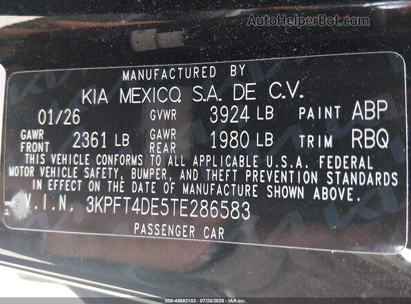 3KPFT4DE5TE286583 2026 KIA K4 Black Engine compartment view