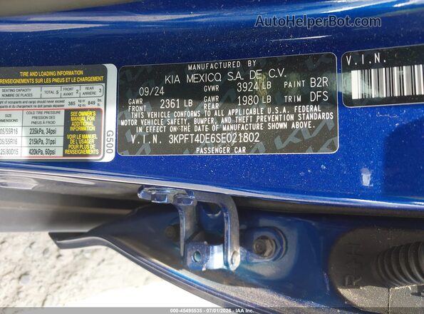 3KPFT4DE6SE021802 2025 KIA K4 Blue Вид підкапотного простору