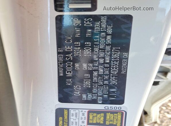 3KPFT4DE6SE136271 2025 KIA K4 White Engine compartment view
