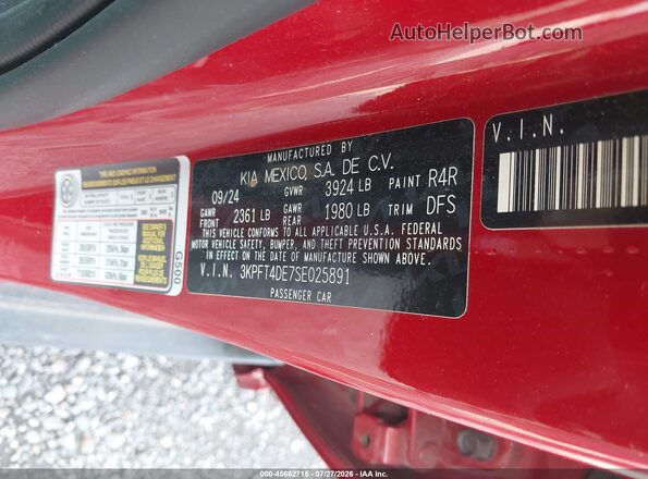 3KPFT4DE7SE025891 2025 KIA K4 Red Շարժիչի բաժամունքի տեսք