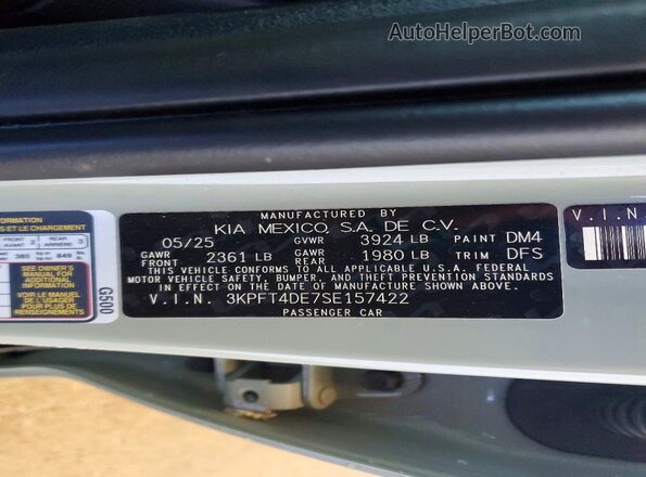 3KPFT4DE7SE157422 2025 KIA K4 Gray Շարժիչի բաժամունքի տեսք