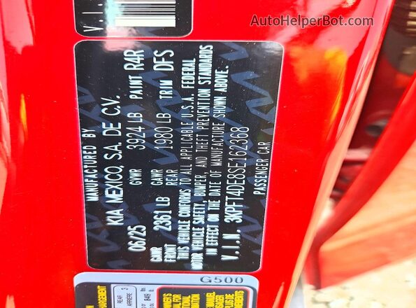 3KPFT4DE8SE162368 2025 KIA K4 Red Շարժիչի բաժամունքի տեսք