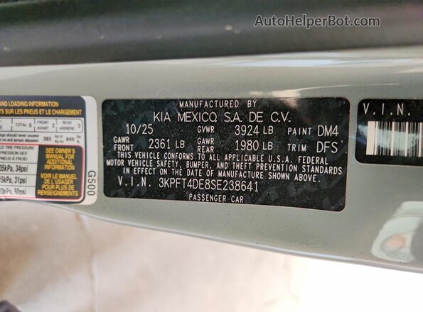 3KPFT4DE8SE238641 2025 KIA K4 Серый Вид подкапотного пространства