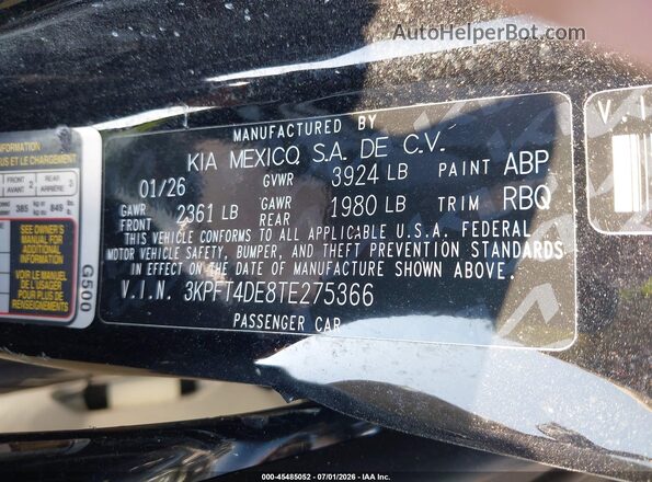 3KPFT4DE8TE275366 2026 KIA K4 Black ძრავის განყოფილების ხედი